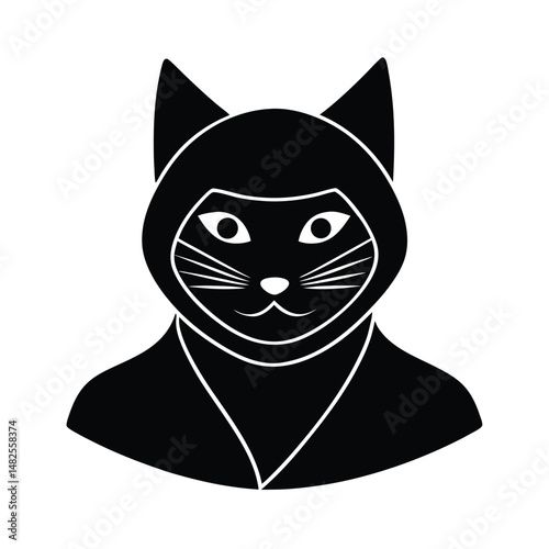 cat head as ninja with covered mouth