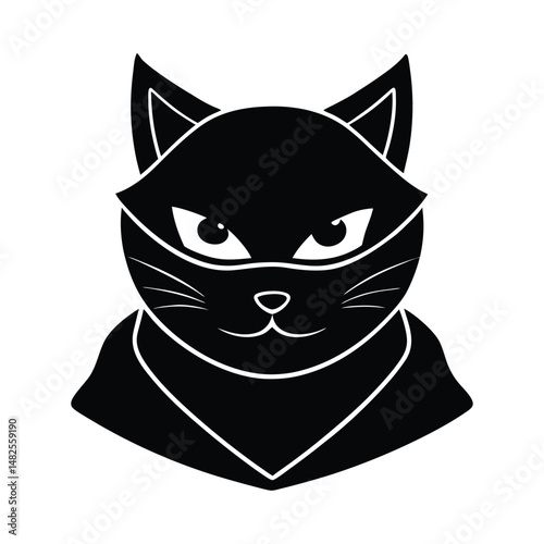 cat head as ninja with covered mouth