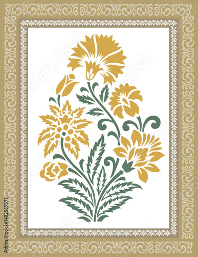 Seamless floral wall pattern of the Mughal era
Pattern on the palace, Jaipur, Mughal Traditional colorful arch gate vector pattern, Mughal floral traditional ornament with an arch and a motif borders