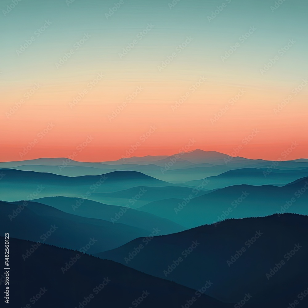 Misty mountain range at sunrise Misty mountain range at sunrise