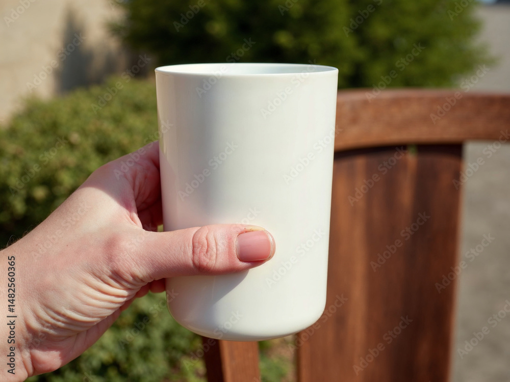 Obraz premium White Ceramic Mug: Simple Elegance in Sunlight