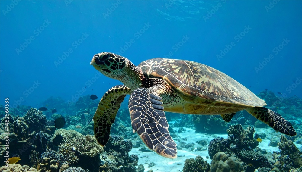 Fototapeta premium Sea Turtle Swimming in Ocean Coral Reef