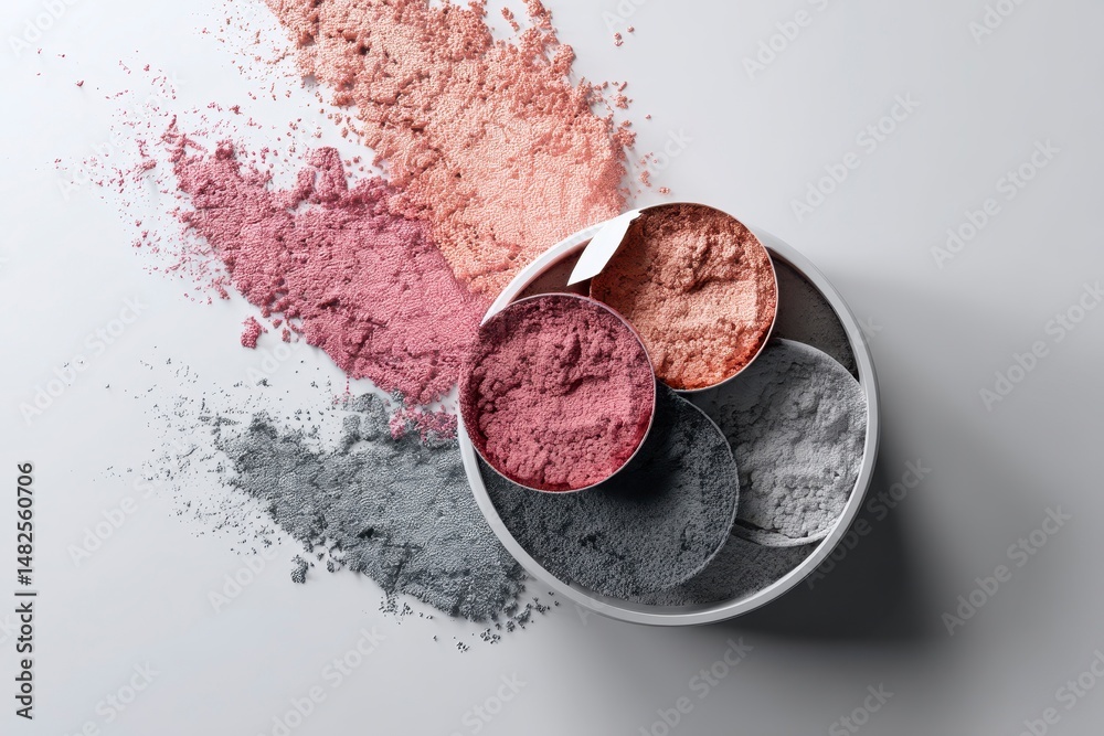 Mockup of open face powders on a white background