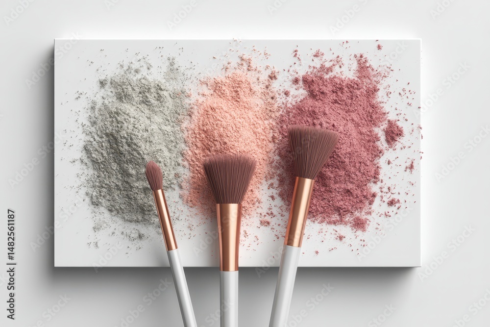 Mockup of open face powders on a white background with brushes
