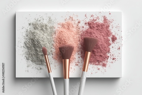 Obraz na płótnie Mockup of open face powders on a white background with brushes w salonie