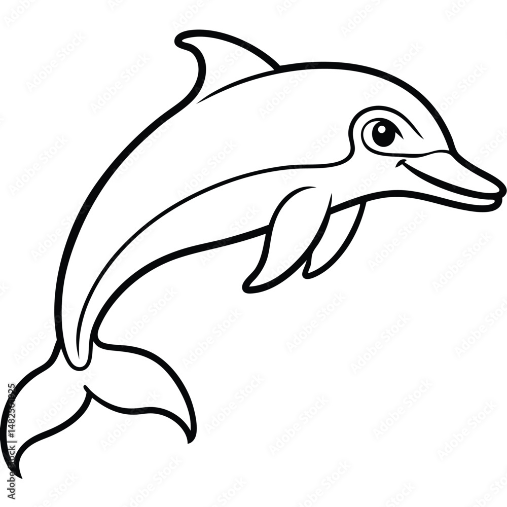Black and white dolphin line art in side view, leaping with smooth curves and an expressive eye. Simple vector icon playful design ideal for ocean, marine, logo designs, themes, or children’s artwork. Black and white dolphin line art in side view, leaping with smooth curves and an expressive eye. Simple vector icon playful design ideal for ocean, marine, logo designs, themes, or children’s artwork.