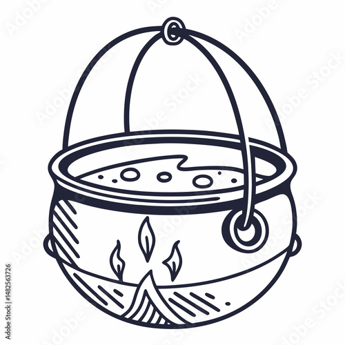 Cauldron / caldron cooking pot line art vector icon for games and websites isolated on white background