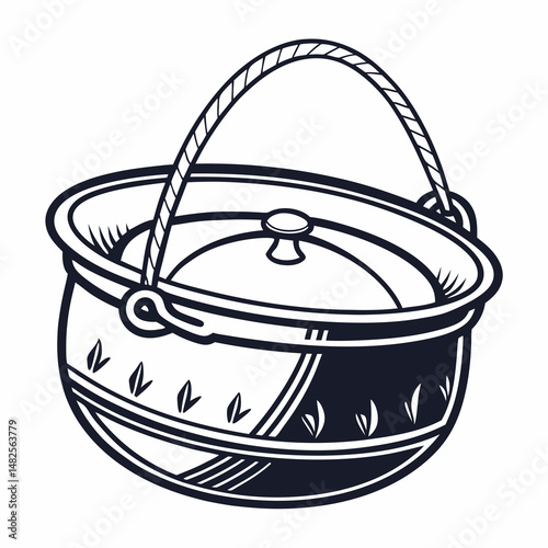 Cauldron / caldron cooking pot line art vector icon for games and websites isolated on white background
