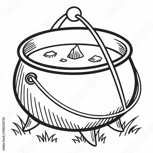 Cauldron / caldron cooking pot line art vector icon for games and websites isolated on white background