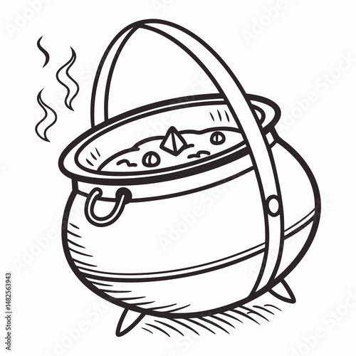 Cauldron / caldron cooking pot line art vector icon for games and websites isolated on white background