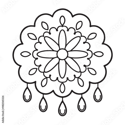 anti stress mandala coloring page, bold and easy mandala coloring page, mandala coloring page, line art, black and white illustration