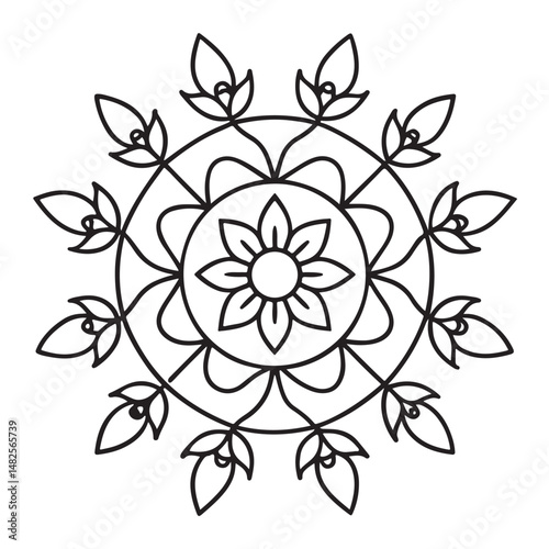 anti stress mandala coloring page, bold and easy mandala coloring page, mandala coloring page, line art, black and white illustration