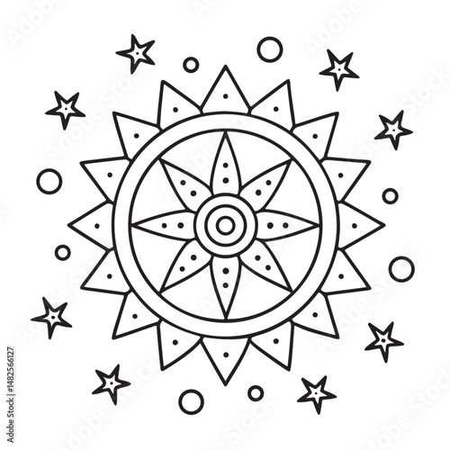 anti stress mandala coloring page, bold and easy mandala coloring page, mandala coloring page, line art, black and white illustration