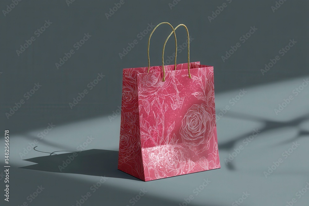 Rose paper glossy shopping bag mockup