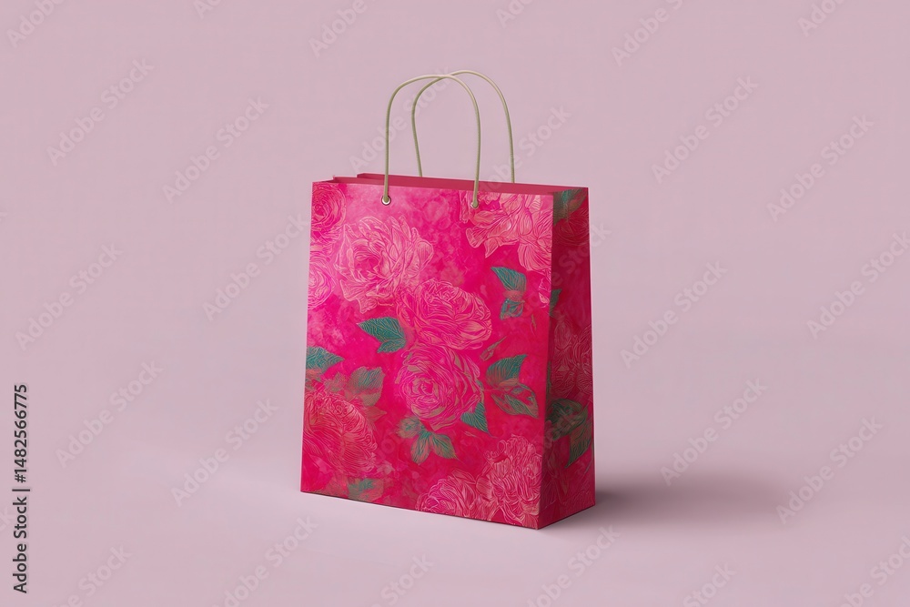 Rose paper glossy shopping bag mockup