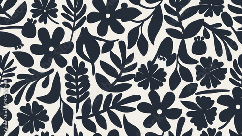 Elegant Tropics Abstract Flowers and Leaves in Minimalist Style