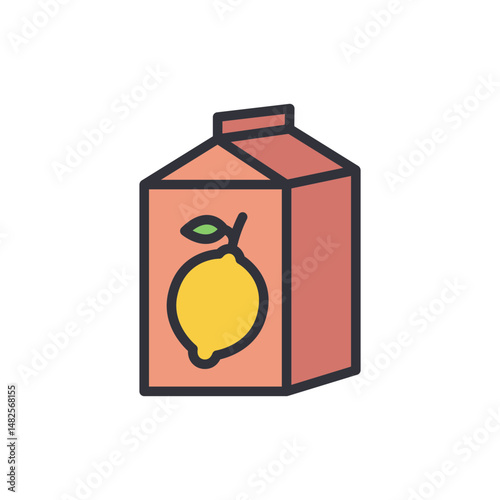 Cartoon Illustration Of A Lemon Juice Box With A Transparent Style