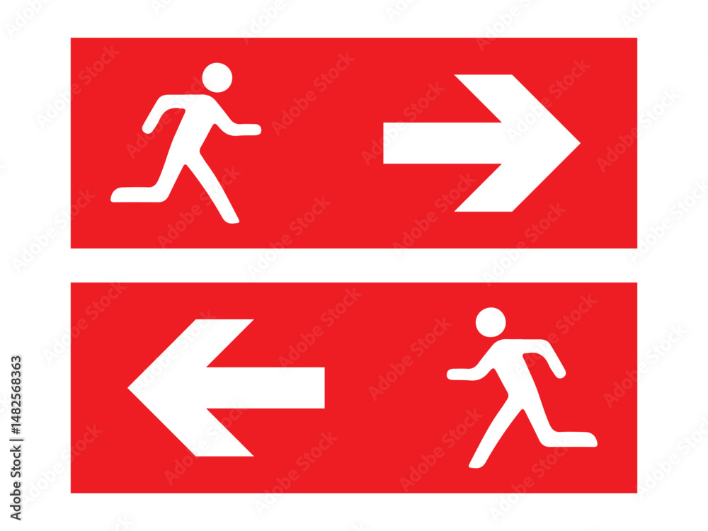 Emergency fire exit sign. running man icon to door. Exit emergency arrow sign vector image, vector symbol icon.
