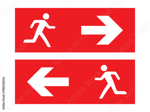 Emergency fire exit sign. running man icon to door. Exit emergency arrow sign vector image, vector symbol icon.