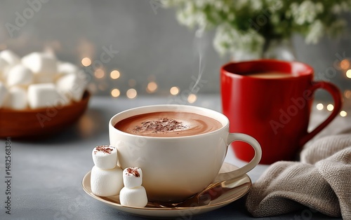 Cozy Winter Hot Chocolate Served With Marshmallows and a Cute Snowman Decoration