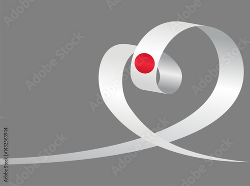 Japanese flag heart shaped ribbon. Vector illustration.