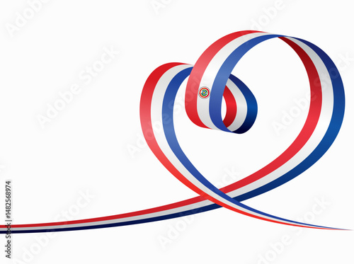Paraguayan flag heart shaped ribbon. Vector illustration.
