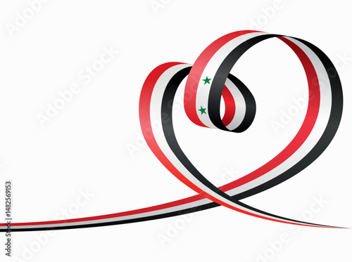 Syrian flag heart shaped ribbon. Vector illustration.