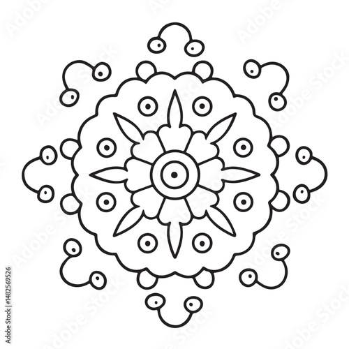 anti stress mandala coloring page, bold and easy mandala coloring page, mandala coloring page, line art, black and white illustration