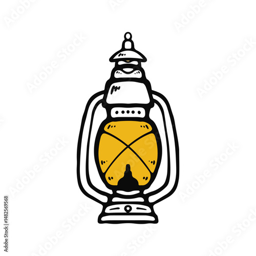 Retro camping lantern flat, lamp symbol, vector silhouette