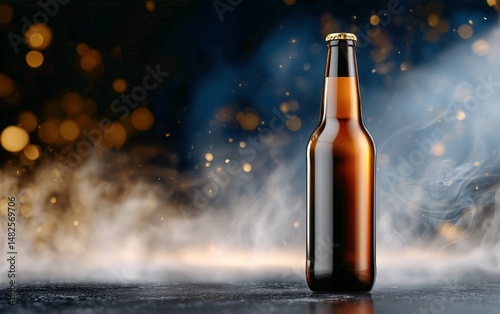 Refreshing Beverage in a Glass Bottle With a Dark Background and Smoky Atmosp...
