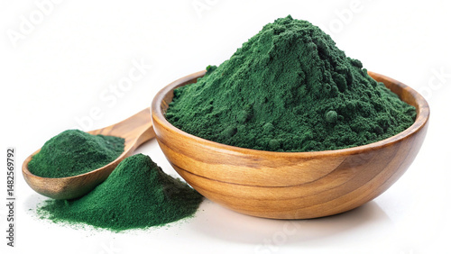 spirulina powder isolated on white background nutrient rich blue green algae for smoothies and health recipes