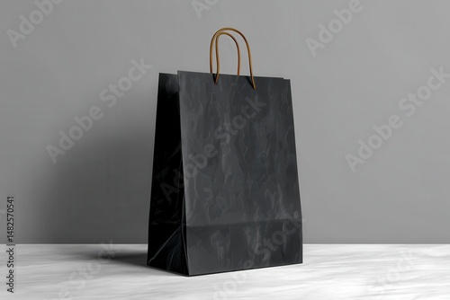 Obraz na płótnie Black paper glossy shopping bag mockup with cut-out handle w salonie
