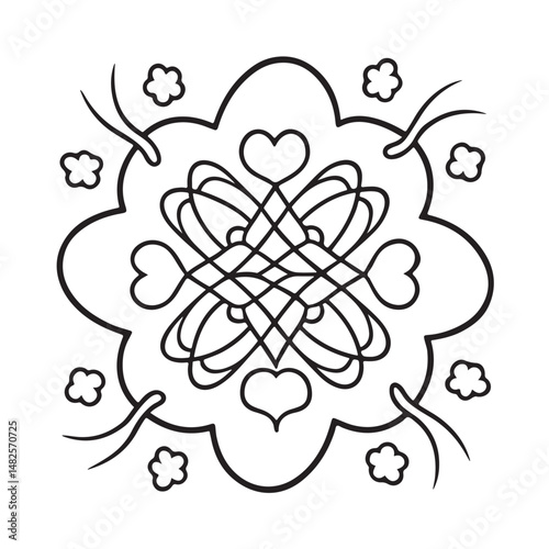 anti stress mandala coloring page, bold and easy mandala coloring page, mandala coloring page, line art, black and white illustration