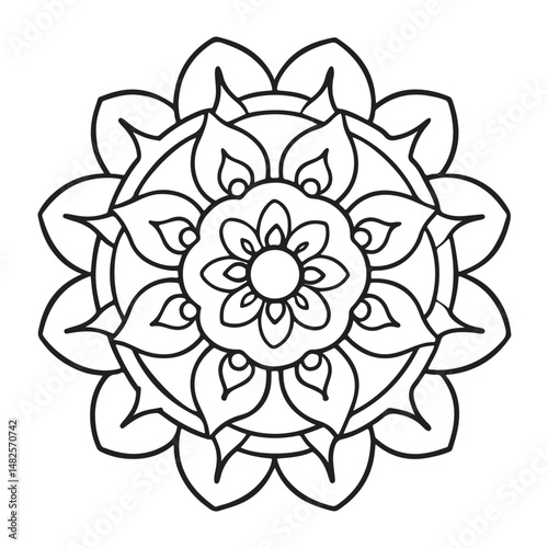 anti stress mandala coloring page, bold and easy mandala coloring page, mandala coloring page, line art, black and white illustration
