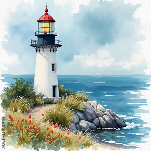 Lighthouse. Watercolor drawing.