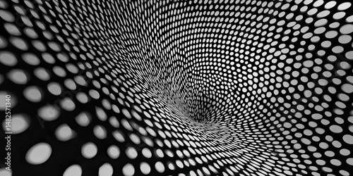 Fototapeta Naklejka Na Ścianę i Meble -  Abstract 3D tunnel illusion made of swirling black and white polka dots
