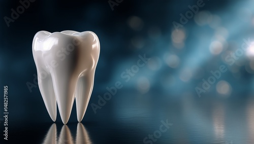 Realistic Dental Tooth Model on a Blurred Blue Background in a Clinical or Ed...
