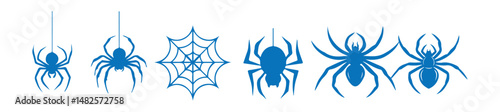Spiderweb varieties set. Black mesh patterns with halloween party ornament. Silhouette of a spider hanging from a web, halloween vector eps 10