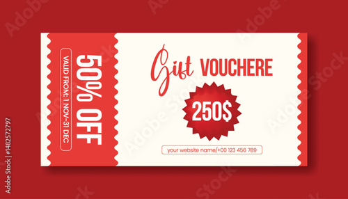 Gift Voucher and coupon vector Template for  Promotional Sale Discount horizontal editable Banner design, Shopping gift card Voucher layout, discount voucher graphic template