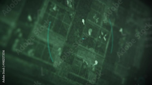 Scanning through the army conflict location. Night vision drone detects the modern army conflict at the tracked location. Army soldiers dying during the conflict at the location. Military surveillance