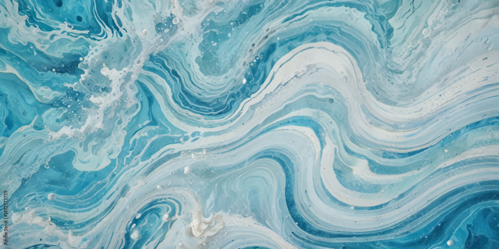 Fototapeta premium Beautiful soft blue sea water, ocean wave background. Soft blue and white hand printed creative marble texture ocean background. 