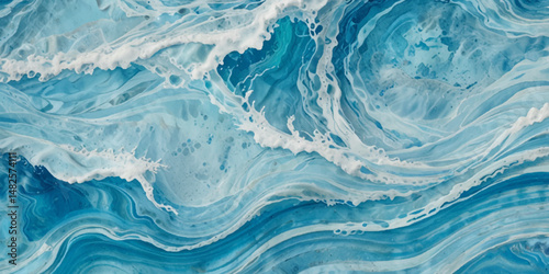 Vector watercolor ocean wave line blue and white background. Ocean sea art with natural template. Seamless soft blue ocean pattern wave water background.