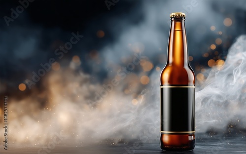Bottle of Amber Beer With Steam on a Bar Counter During Nighttime Social Gath...