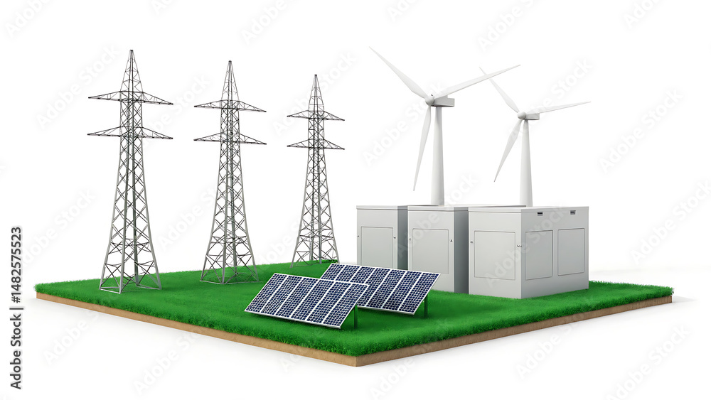 Obraz premium Sustainable Energy 3D Minimalist Illustration of Green Power Generation
