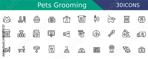 Pets Grooming Icons set. Line Vector Set for Veterinary Care. Grooming icon set