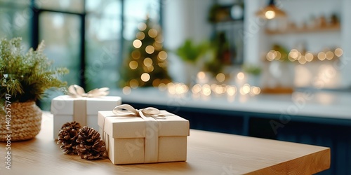 Elegant Gift Wrapping in a Stylish Modern Living Room During Festive Season