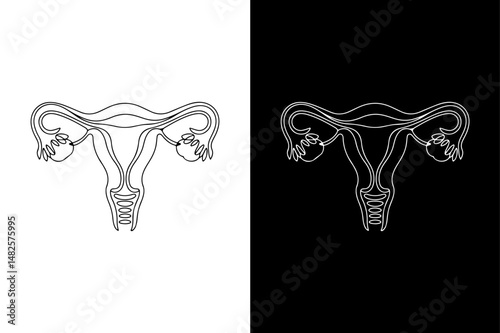 Female Reproductive System Icon Uterus Silhouette Vector in B&W.