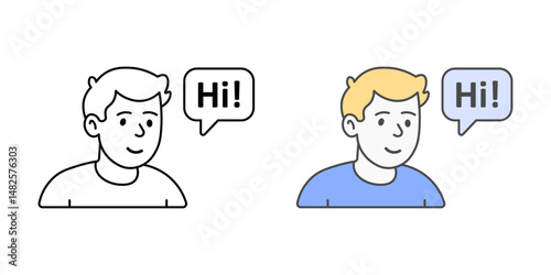 Introducing yourself icon – person saying hi, symbolizing self-introduction, meeting new people, and starting communication.
