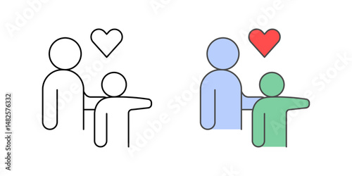 Kindness and respect icon – adult holding a child who is pointing, symbolizing empathy, guidance, nurturing care, and mutual respect in relationships.