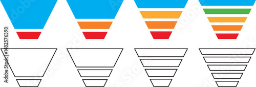 Sales lead funnel flat icon, trendy infographic Funnel sale icon for presentation apps and websites, Marketing diagram collection with 2,3,4,5, steps. 